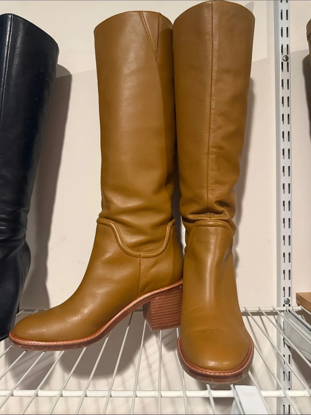Vince Over-the-Knee Leather Boots in Tan Brown